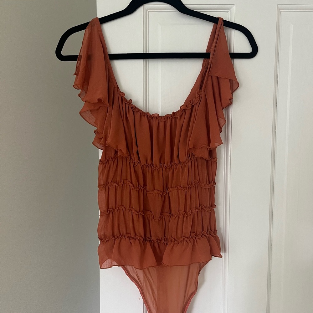 Free People Terracotta Ruffled Bodysuit